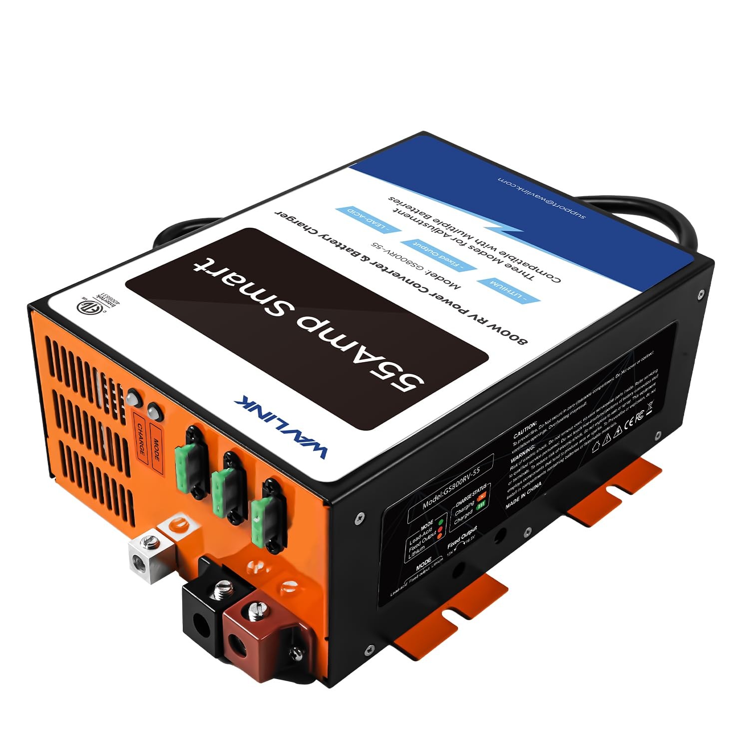 WAVLINK 55 Amp RV Power Converter, 120V AC to 12V DC Battery Charger Black