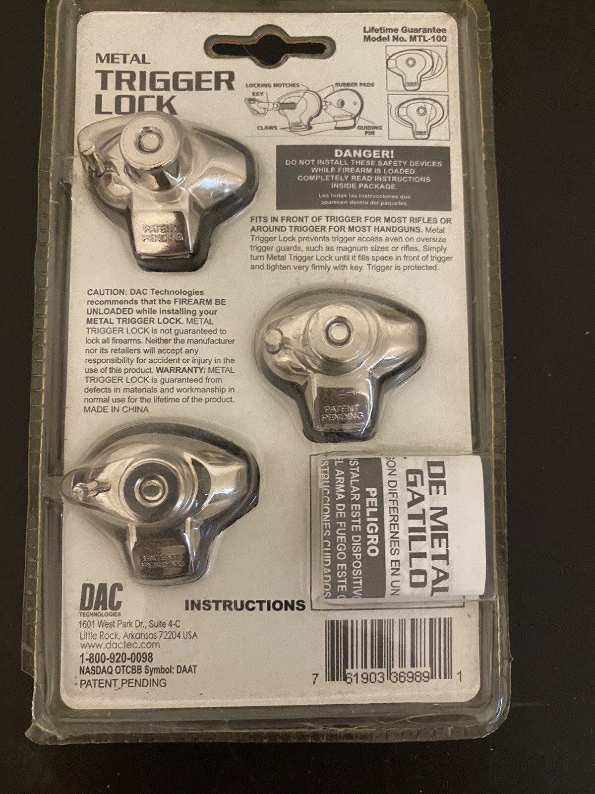 DAC Metal Trigger Lock Keyed Alike 3-Pack Brand New
