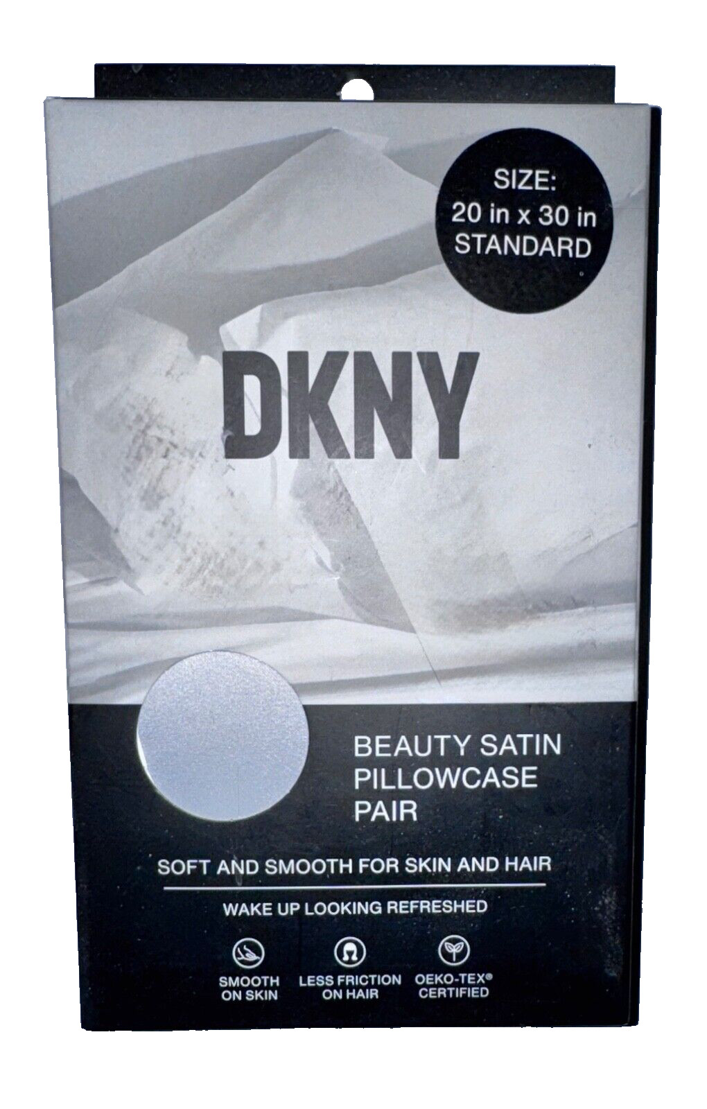 DKNY Beauty Satin Pillowcase Set (GRAY SILVER STANDARD) For Skin & Hair NEW BOX