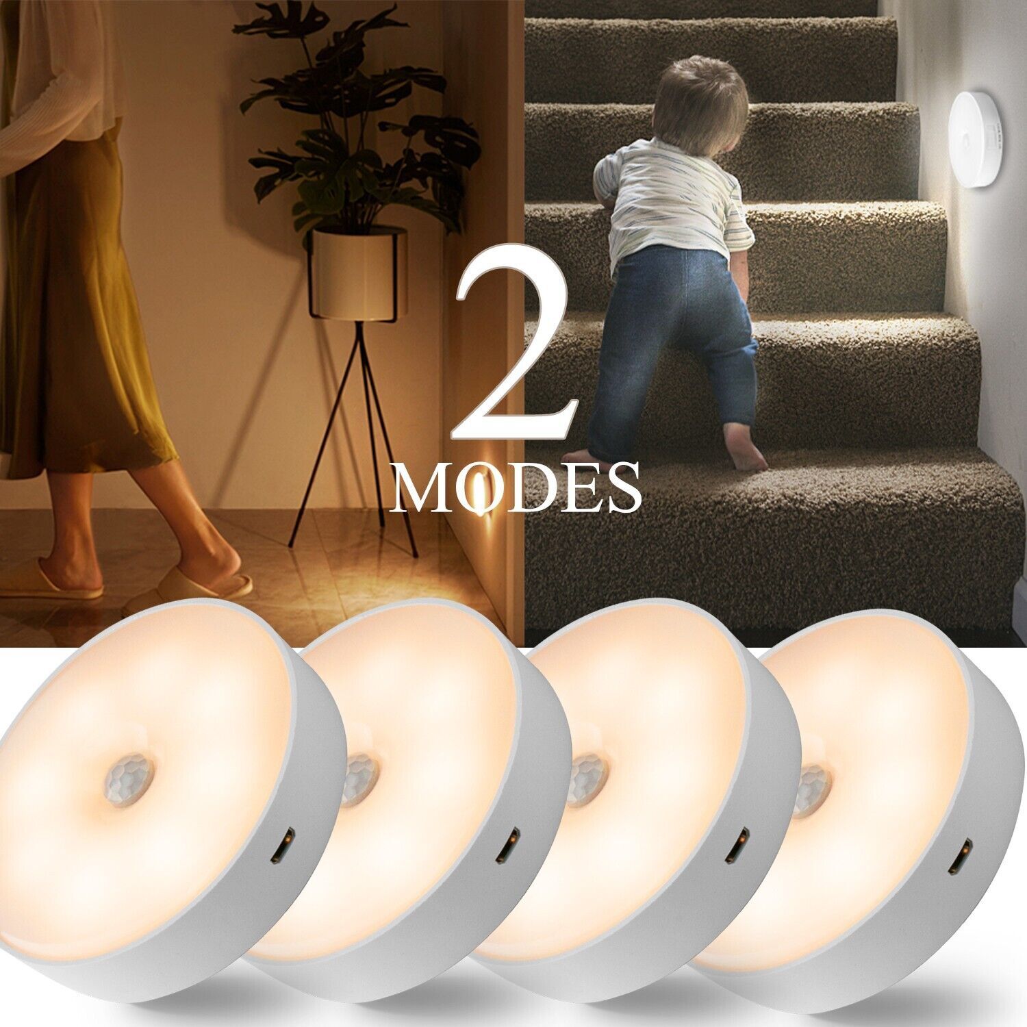 8 LED Motion Sensor Lights Wireless Night Light Rechargeable Cabinet Stair Lamp