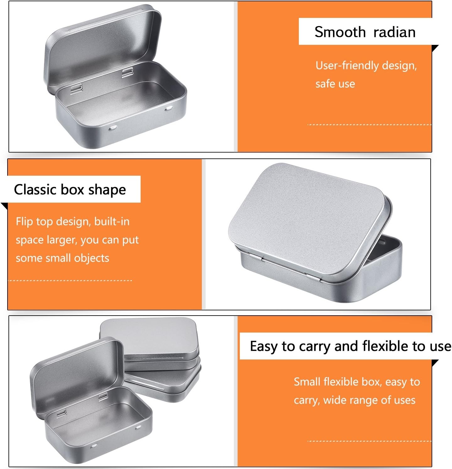 3 Pack 3 pack 3.75 x 2.45 x 0.8 Inch Metal Rectangular Empty Hinged Tins Box