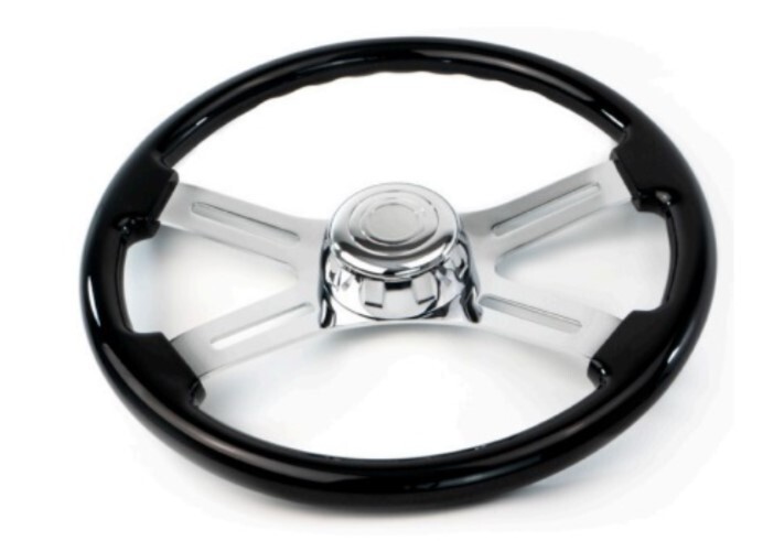 18” - 4 Spokes Mahogany Wood BLACK Steering Wheel (Wheel Only - No Hub)