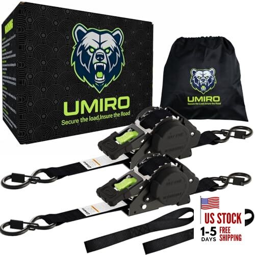 Retractable Ratchet Straps 1 Inch x 12 Feet Heavy Duty Tie 2 pack Black-green