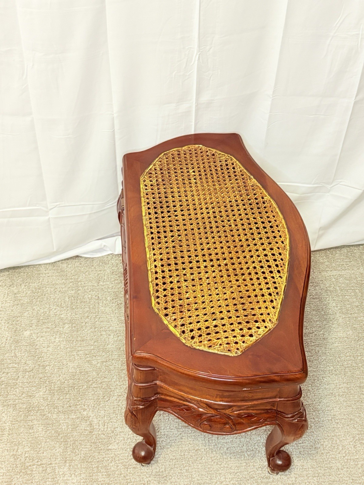 Vintage Wooden Ottoman With Storage ~ Cane Accent ~ Please Read
