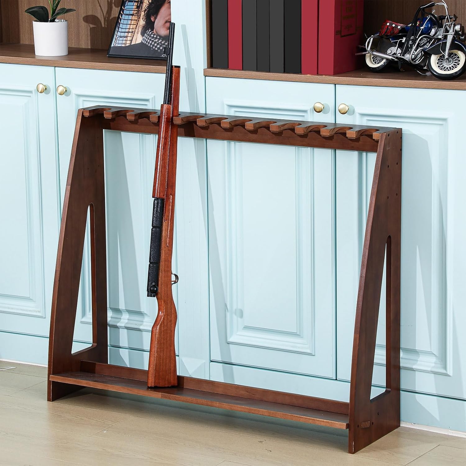 Indoor Gun Racks Floor Standing Rifle Rack Wooden Freestanding Vertical Shotgun