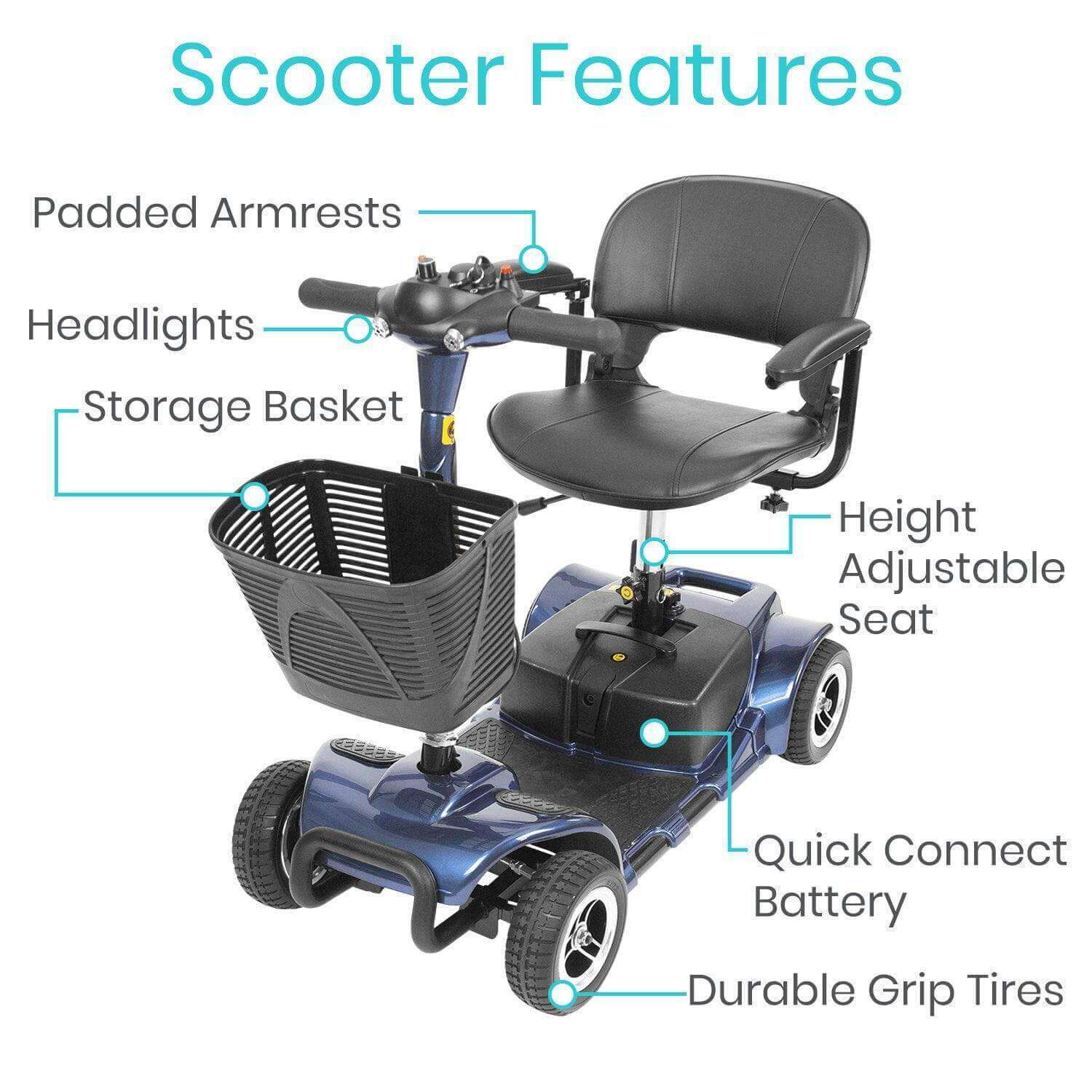 4 Wheels Electric Mobility Travel Scooter Foldable - By VIVE - 5 Year Warranty