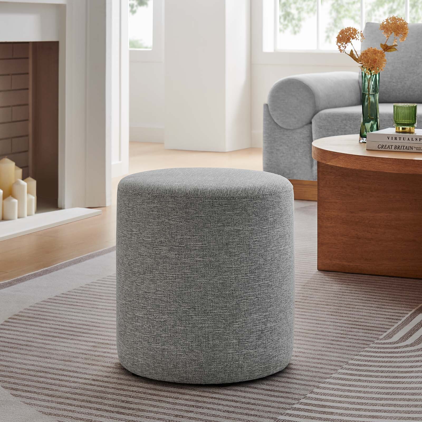 Modway 16" Round Woven Heathered Fabric Upholstered Ottoman