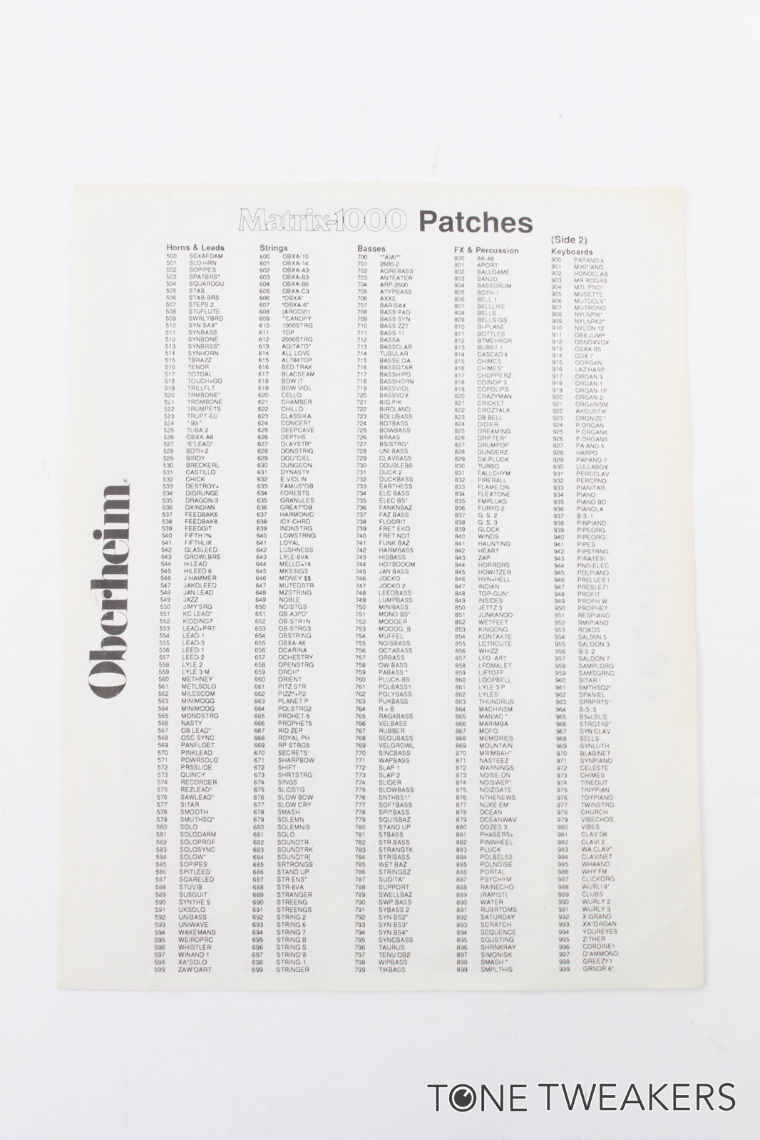 Original Oberheim Matrix-1000 Patches List VINTAGE SYNTH DEALER