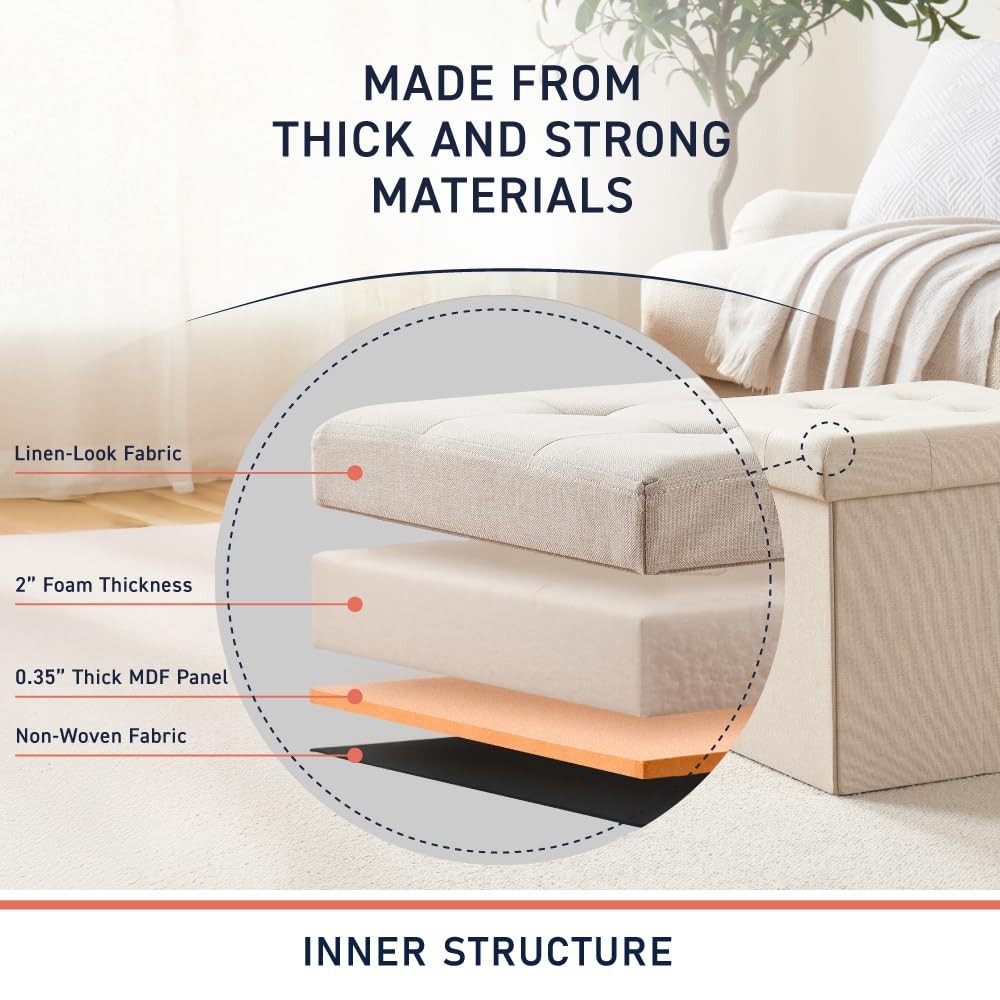 15 Inch Folding Storage Ottoman, Square Small Storage Foot Rest Stool, Bedroo...