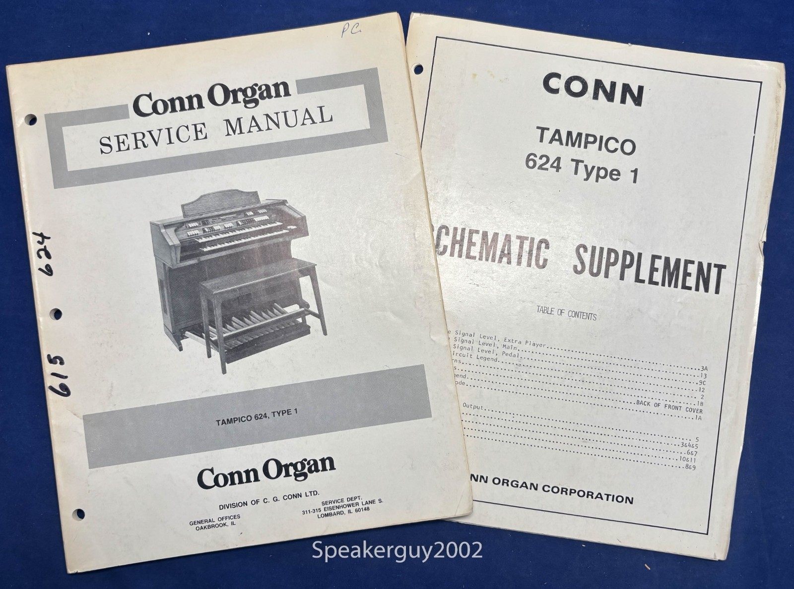 Original Conn Organ Service Manual / Tampico 624 Type 1 -- CS2