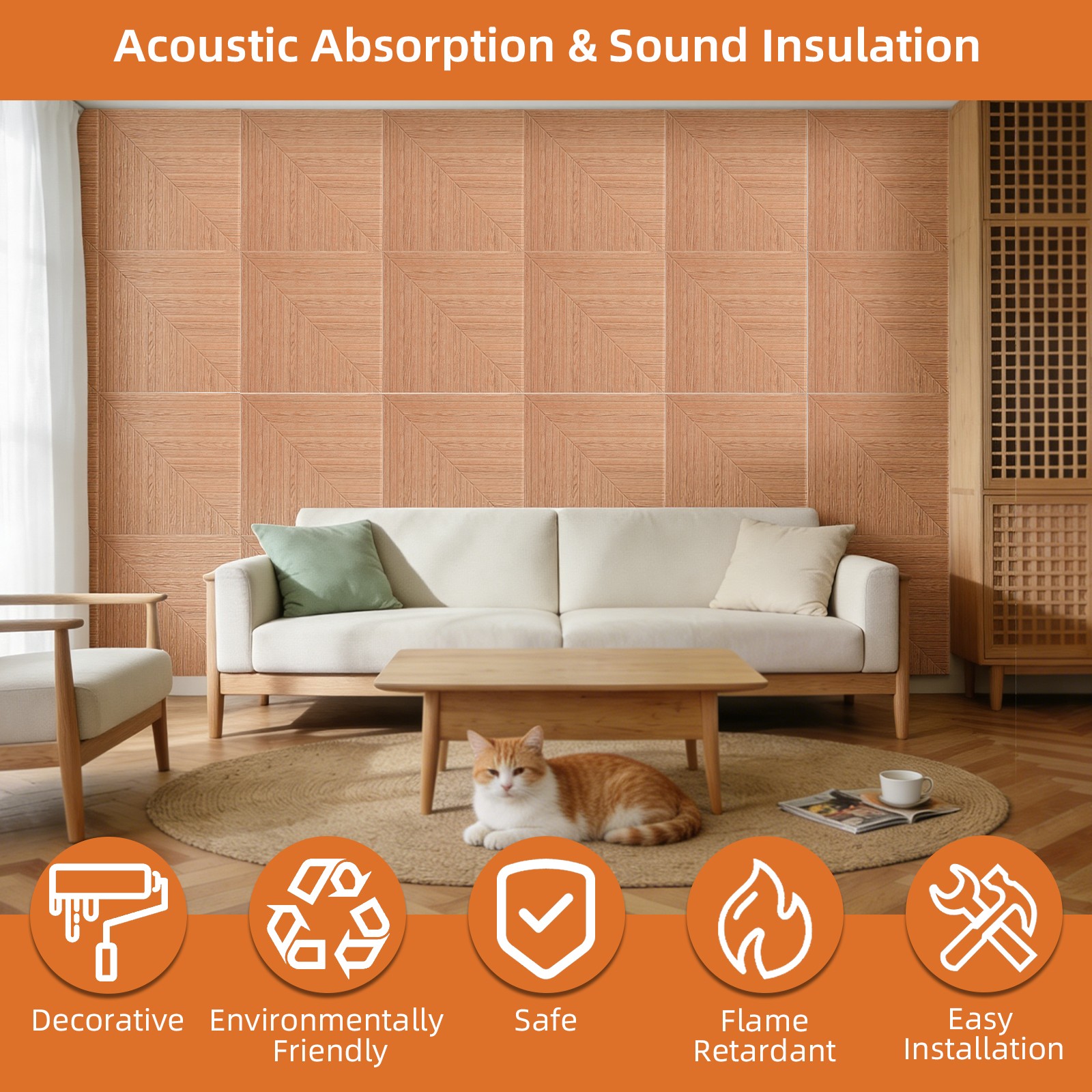 6 PCS Acoustical Wall Panels，Self-adhesive Sound Absorbing Panel Decorative