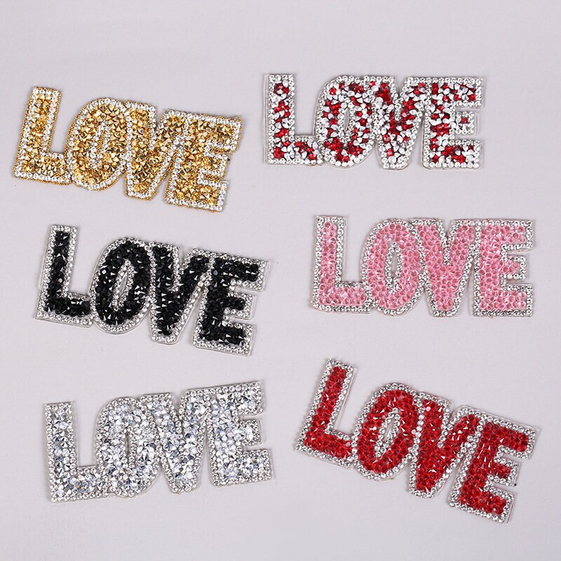 Love Rhinestone Iron On Patch