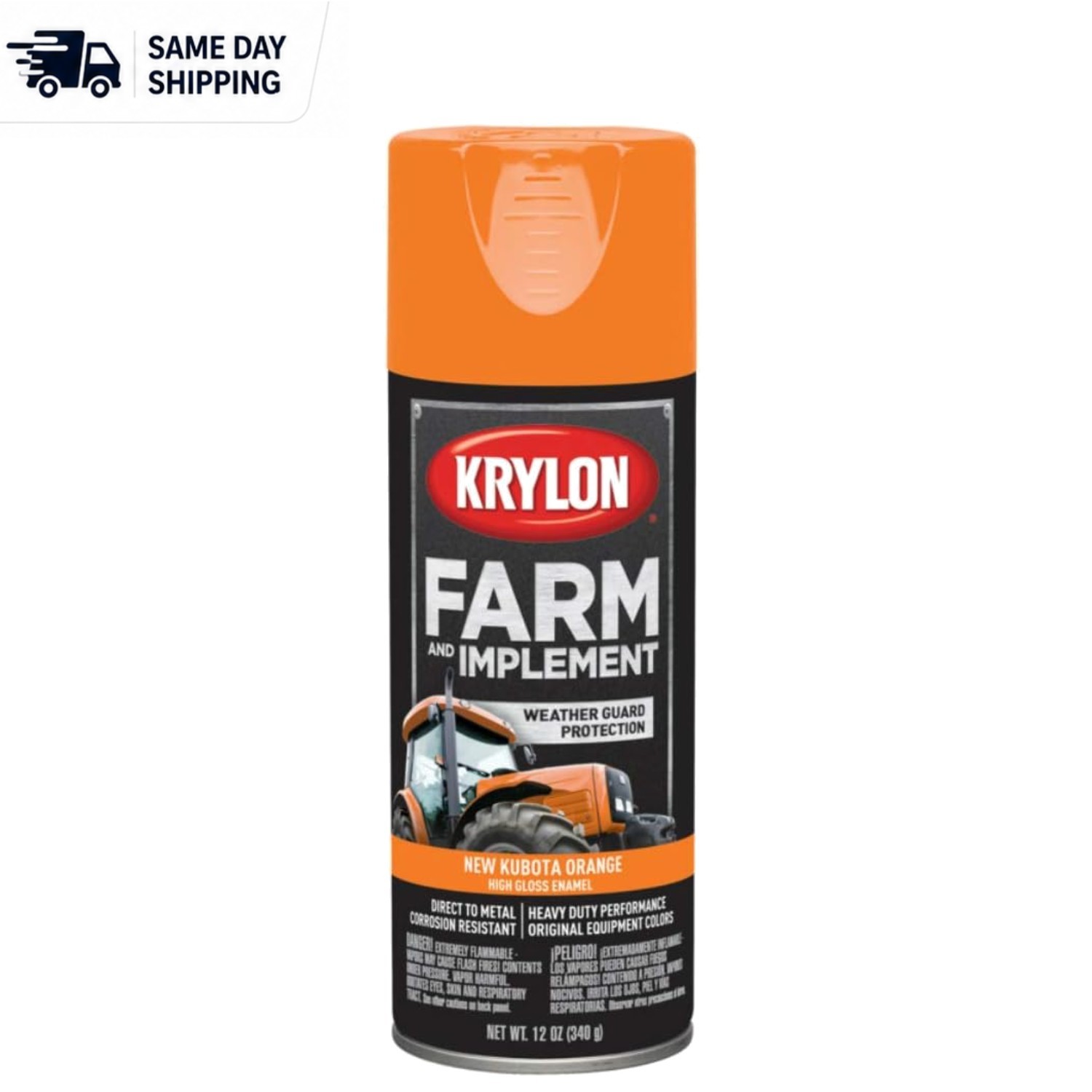 Durable High Gloss Kubota Orange Aerosol Paint - 12 oz for Indoor & Outdoor Use