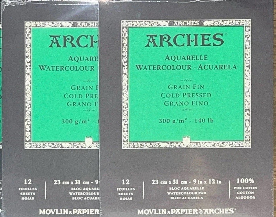 Lot Of 2 Arches 9x12 inch Cold Press Watercolour Natural White 140lb
