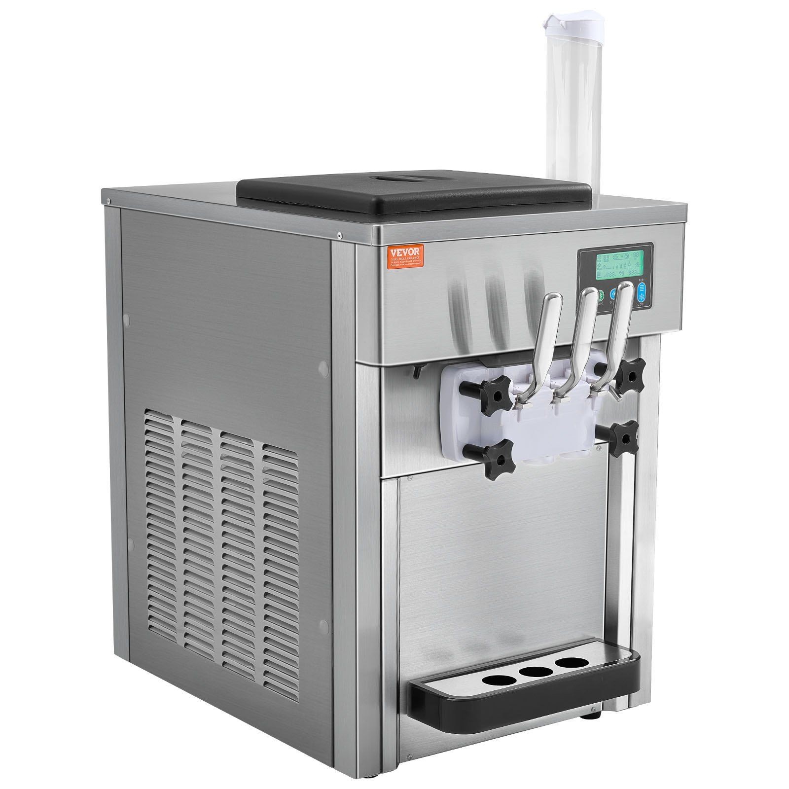 VEVOR Commercial Ice Cream Machine, 21 QT/H Yield, 1800W 3-Flavor Countertop Sof