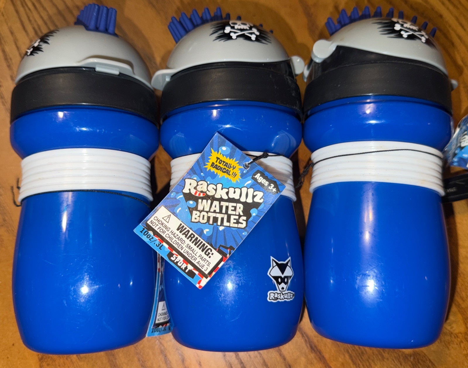 3 RATSKULLZ  10 Oz Flip Top Flex-Straw Water Bottle Leeakproof Plastic 2013
