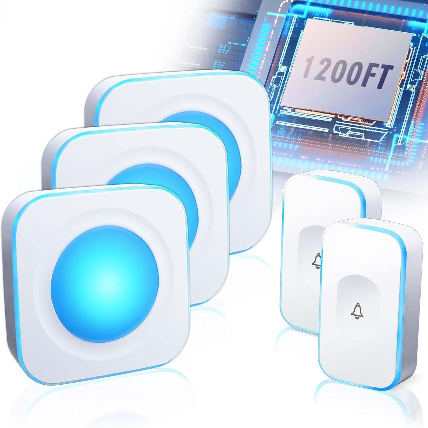 Wireless Doorbells for Home Flashing Light Doorbell with 2 Buttons & 3 Receivers