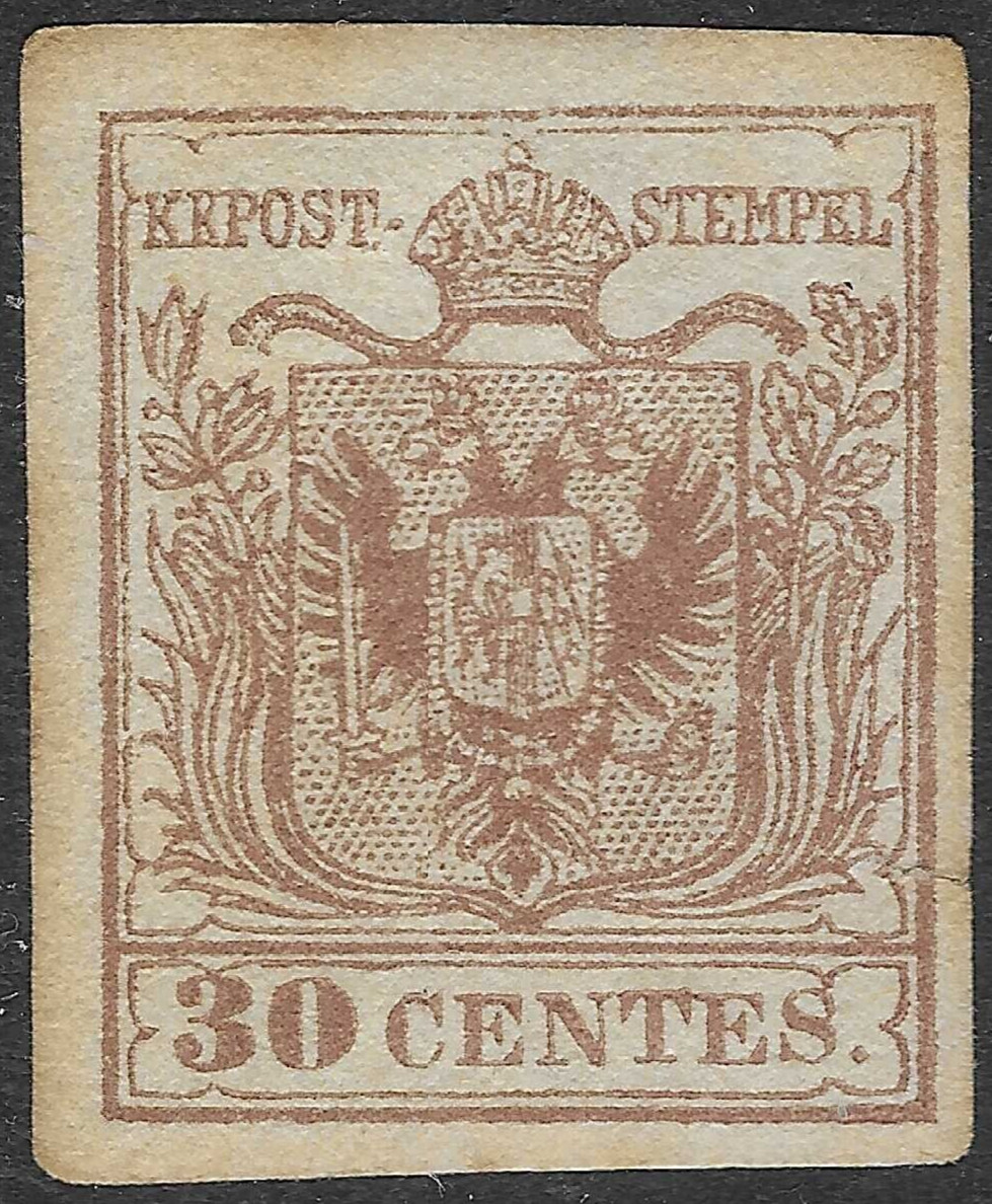 LOMBARDY & VENETIA 1850-57. 30c BROWN TYPE III UNUSED NO GUM SG. 4c or 8  (A802)
