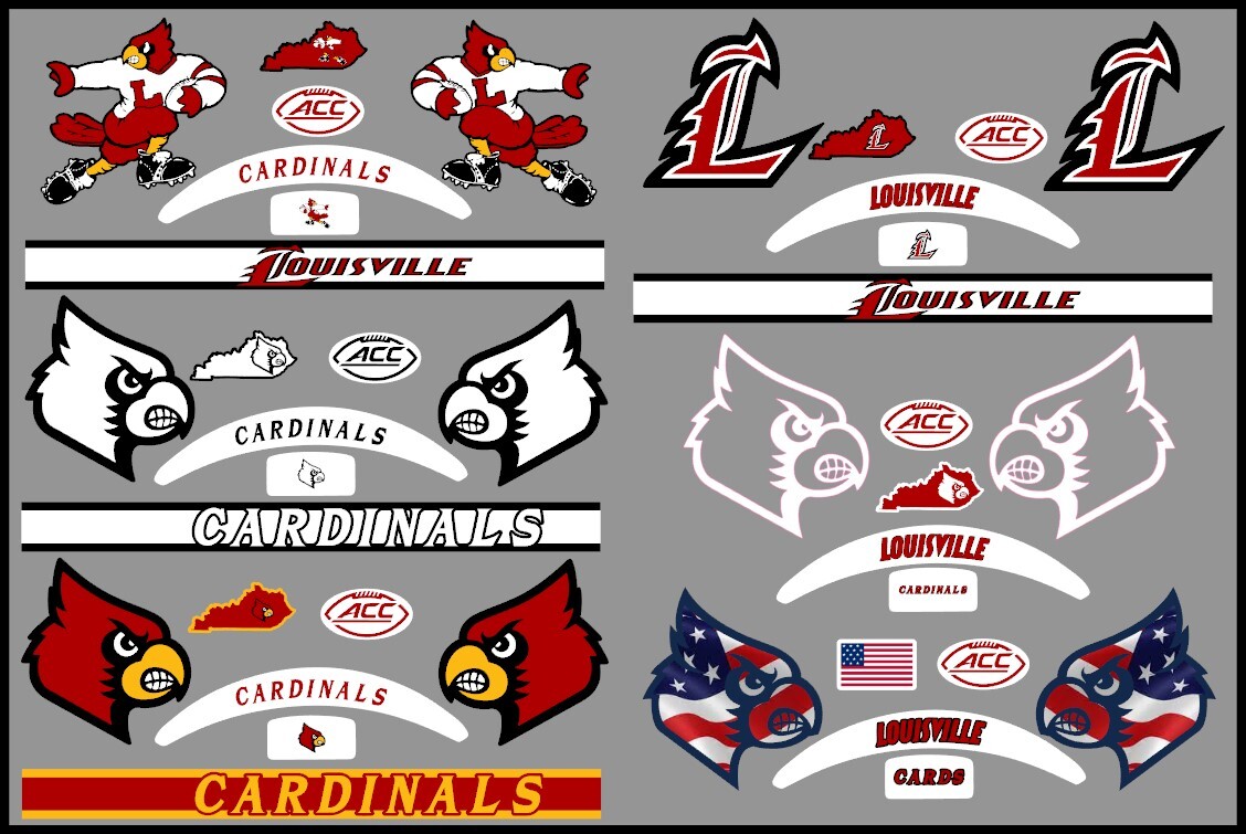Louisville Cardinals  Mini Helmet Alternate Decals - 6 designs to choose from