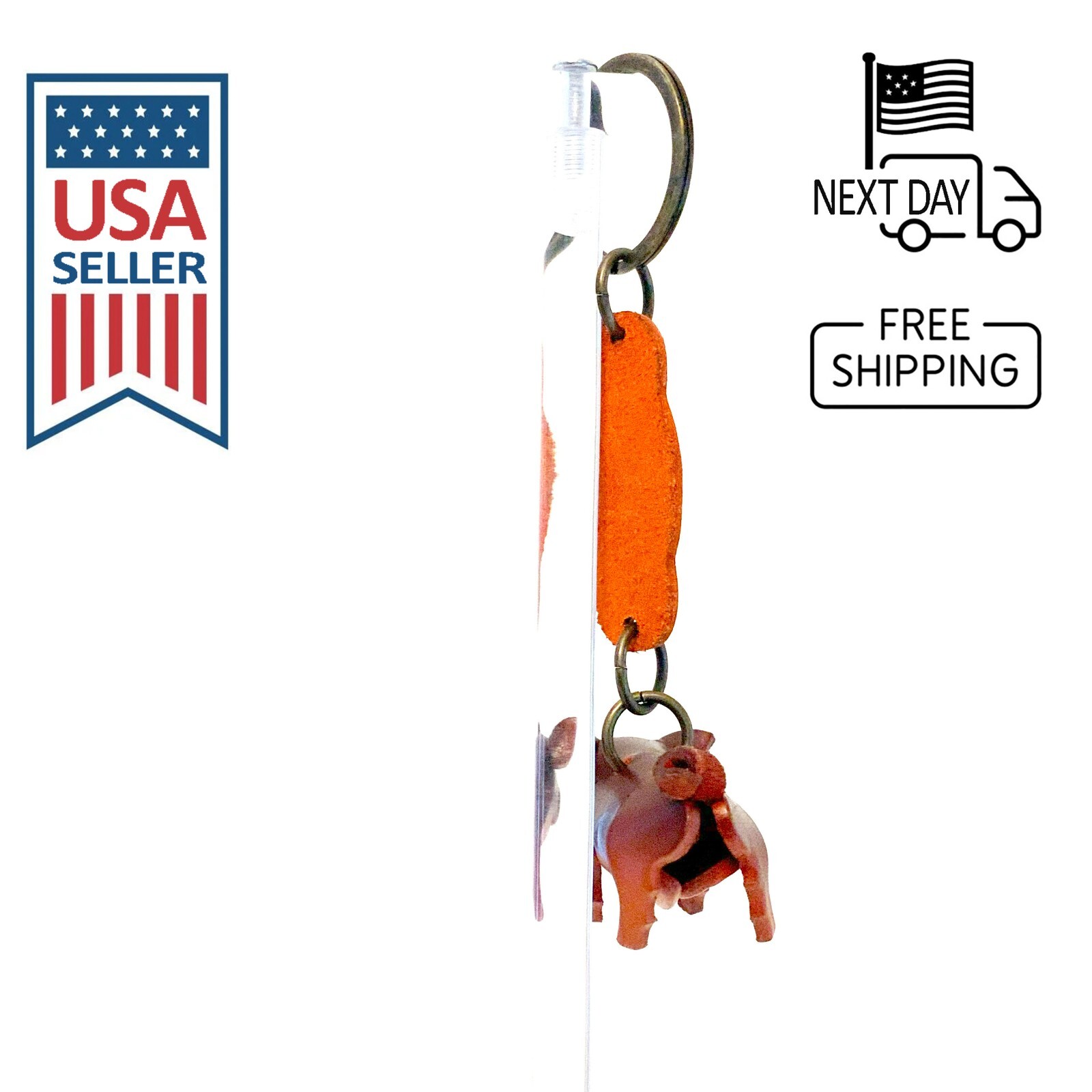 Pig (Brown) Handmade Leather Keyring