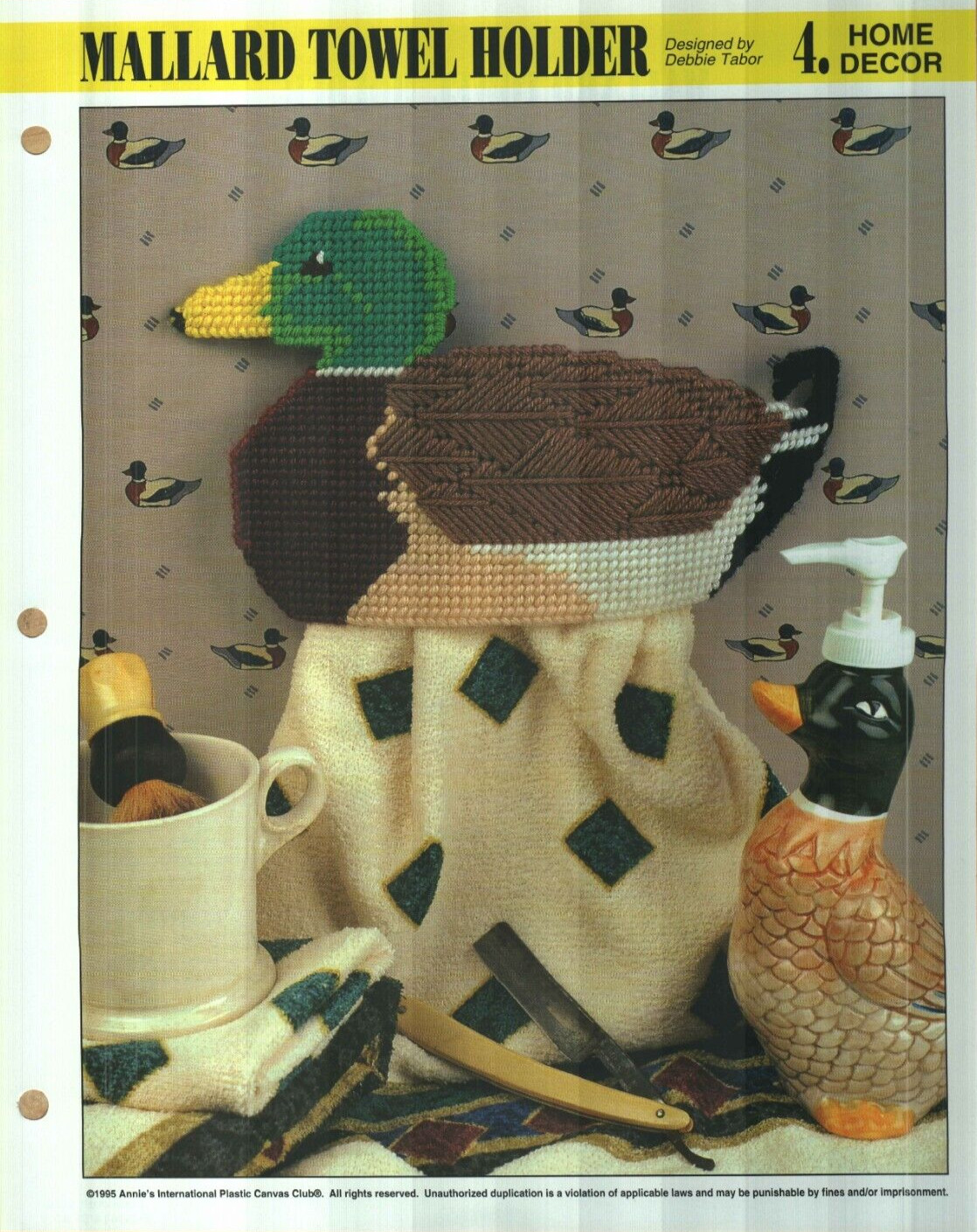 NEW MALLARD TOWEL HOLDER HOME DECOR ANNIE'S PLASTIC CANVAS PATTERN INSTRUCTIONS