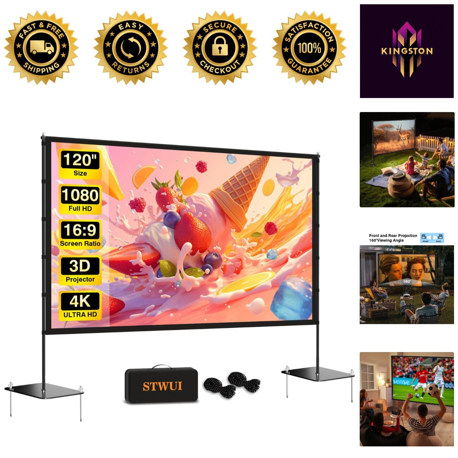 160-Degree Viewing Angle 120 Inch Projector Screen - Wrinkle-Free HD Experience