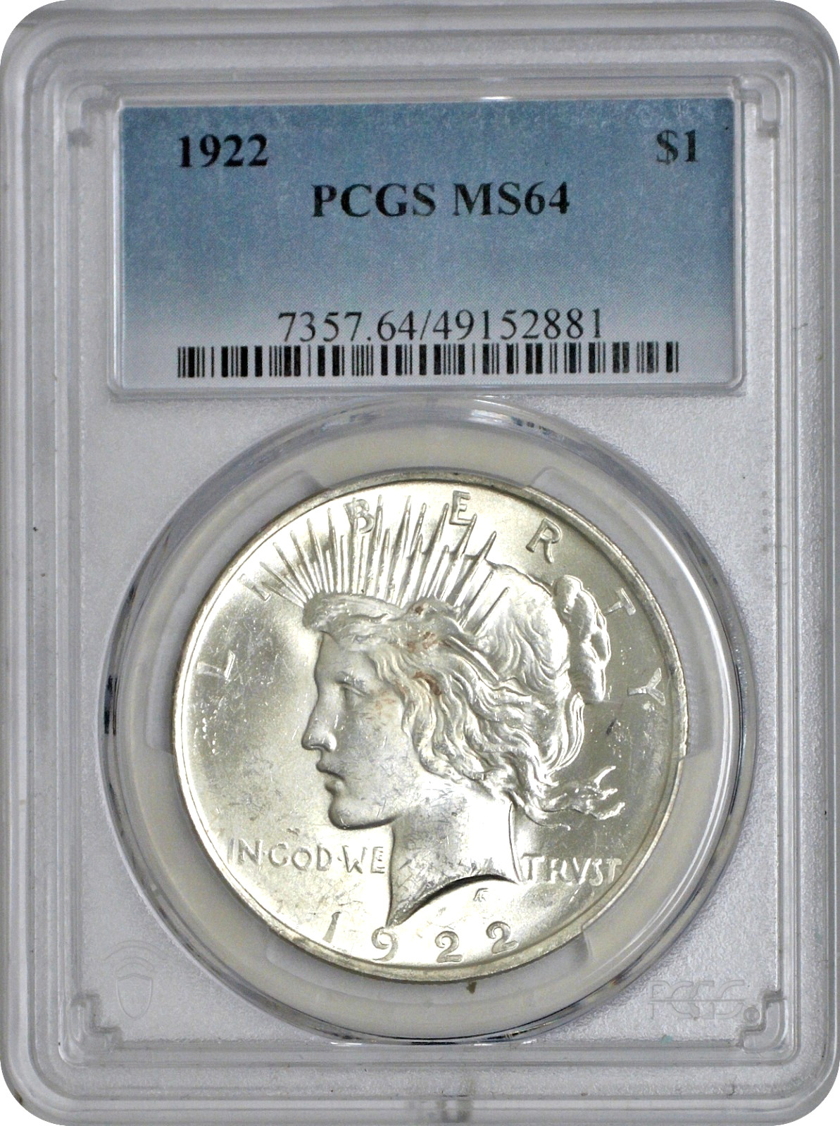 1922 Peace Silver Dollar $1 PCGS MS64 Choice Uncirculated