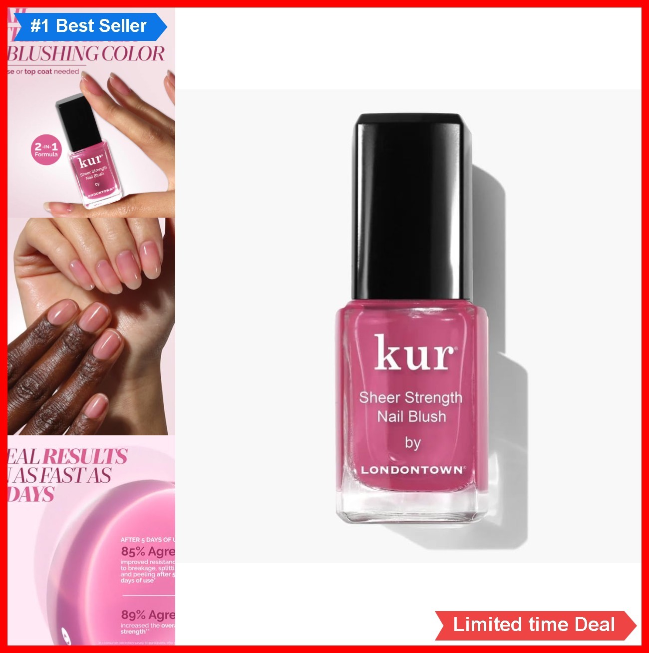 Tinted Nail Hardener Strengthener 2-in-1 Sheer Blush Finish No Base Coat Needed