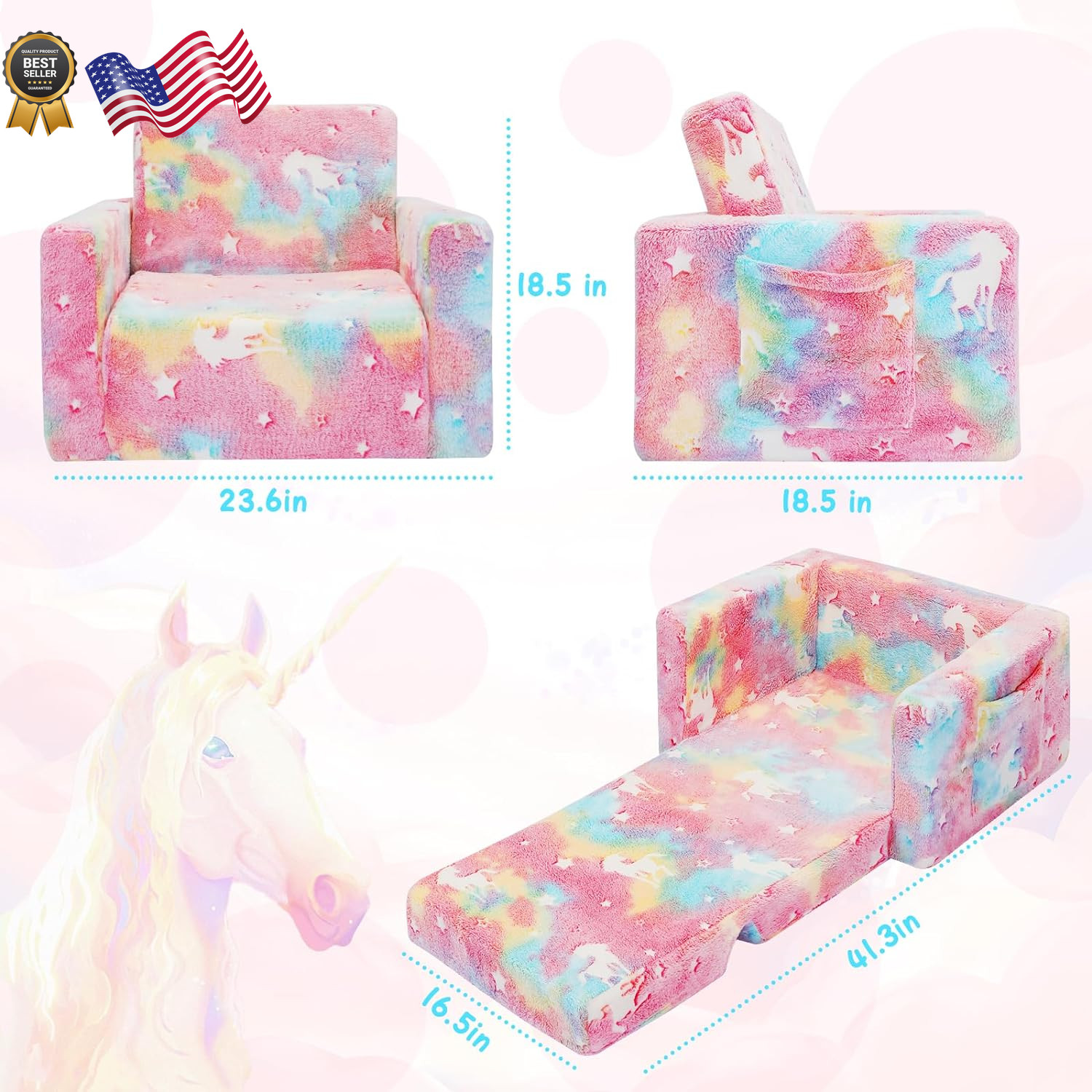 Kids Couch Toddler Chair Fold Out Kids Sofa Chair Convertible Sofa to Lounger Pu