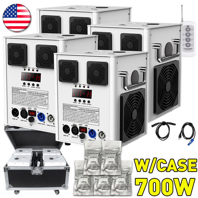 4X Cold Spark Machine 700W Stage Effect DMX Firework Event Wedding &Flight Case