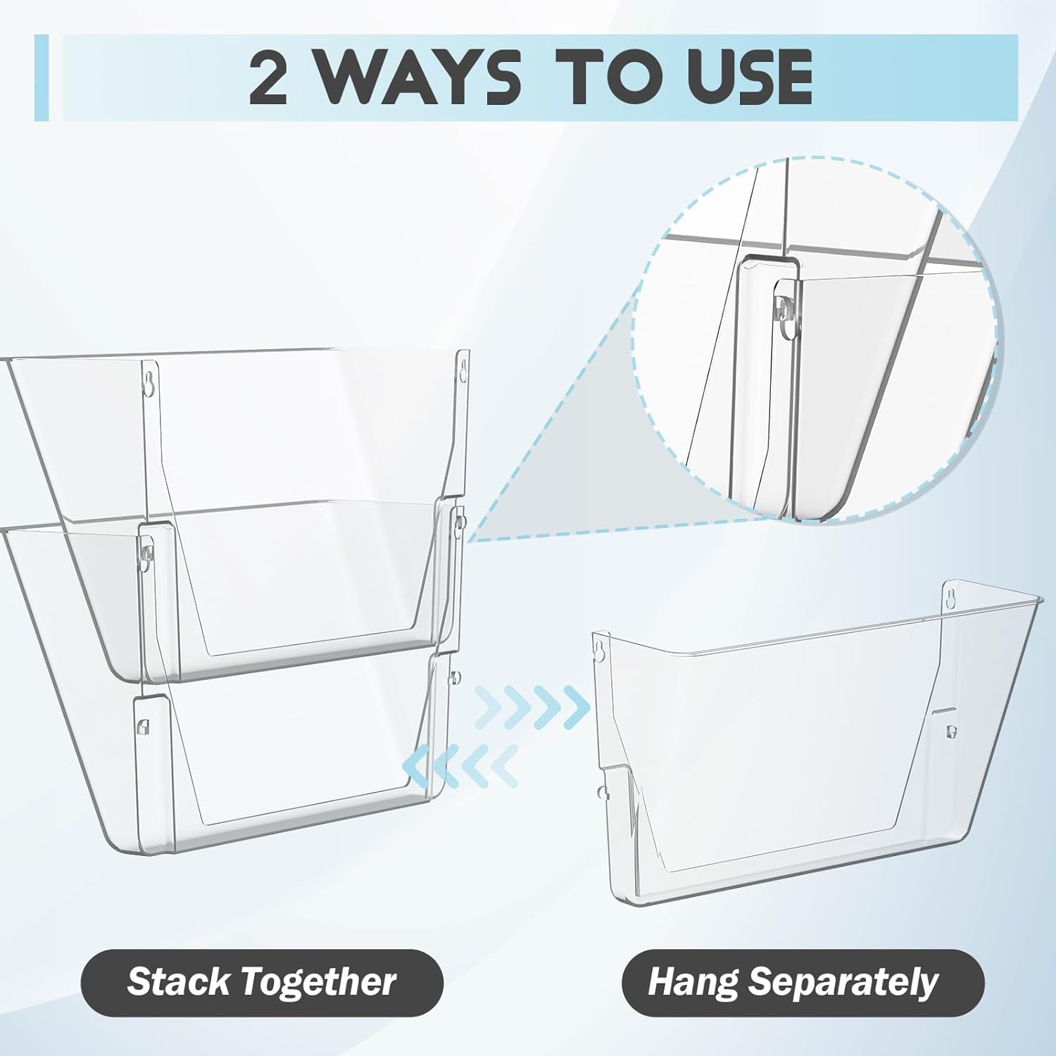 2 Pack Clear Single Pocket Wall File Holder Hanging Wall Organizer, Wall Mount M
