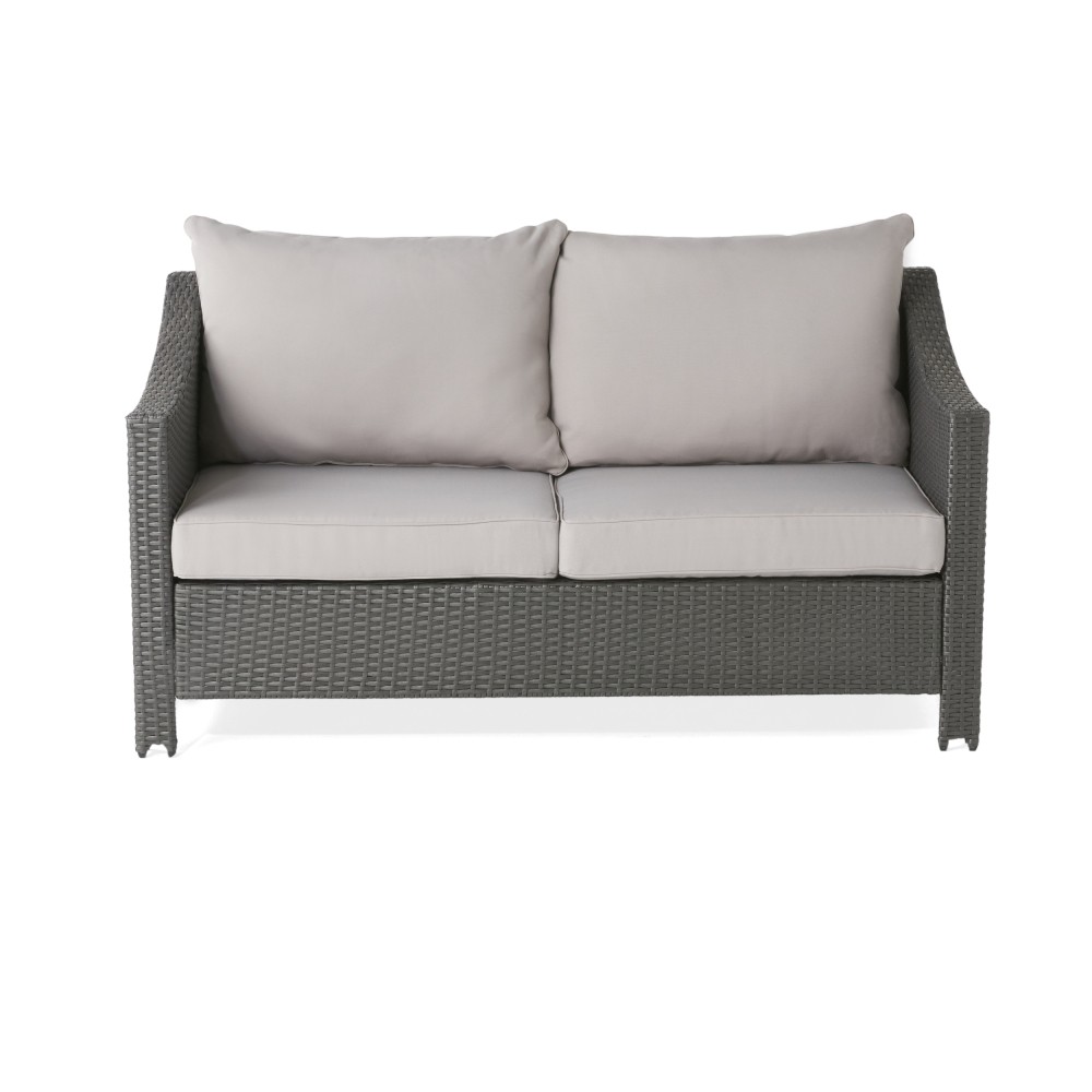 Outdoor Patio Loveseat with Glass Table & Removable Waterproof Cushions, Grey