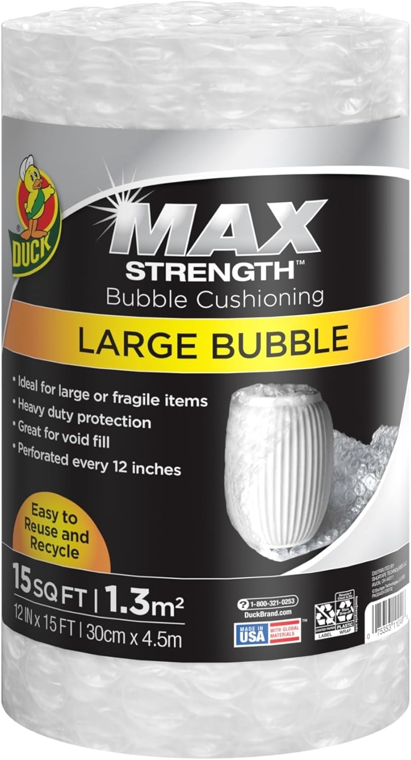 Max Strength 15 FT Large Bubble Cushioning Wrap - Heavy Duty Protection