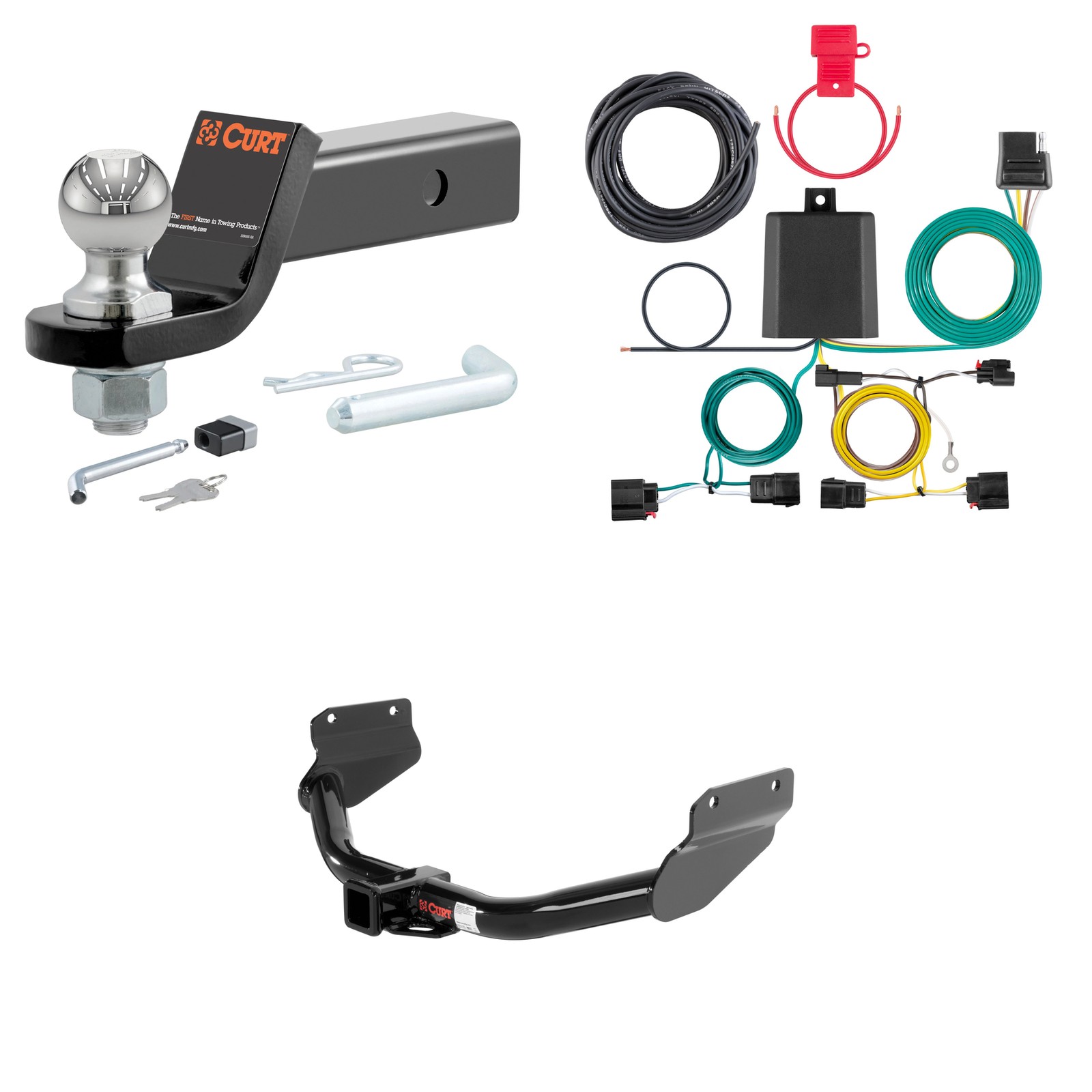 CURT Trailer Hitch Class 3 Tow Package, Trailer Wiring, Ball Mount, Lock #13182
