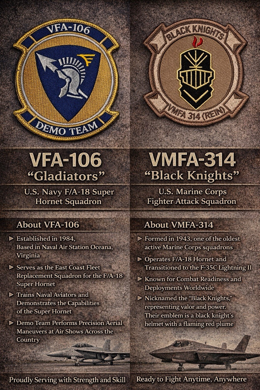 Set of 2 US Navy Patch VFA-106 Sew-On & Black Knights Hook & Loop