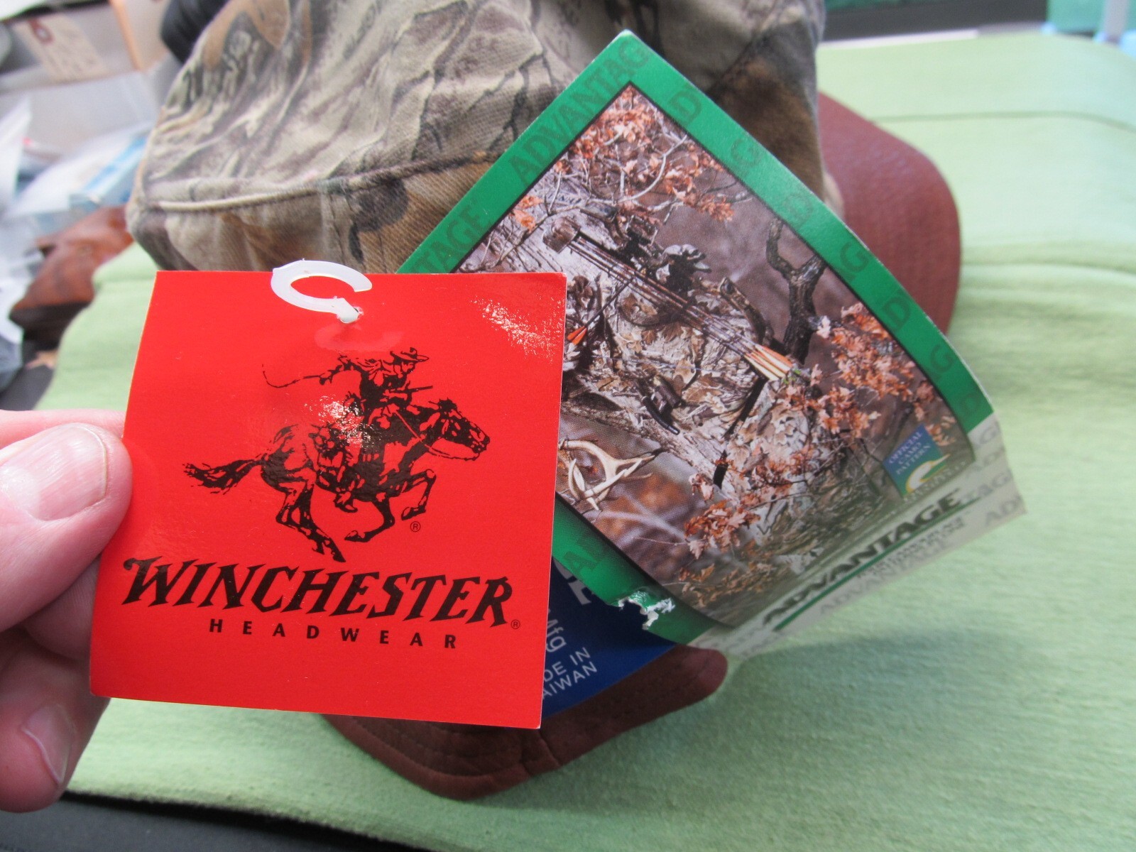 Winchester Boonie Style Camo/Leather Brim Hunting Cap/Hat - Appx 7-3/8" Size
