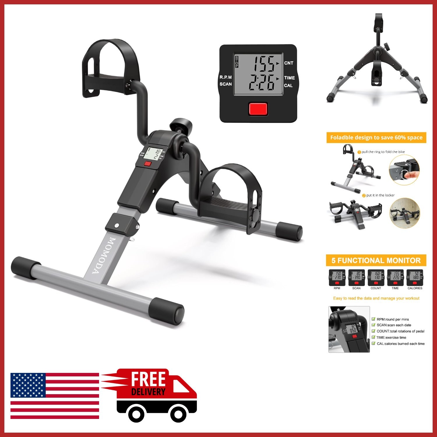 Portable Desk Exercise Bike for Arms and Legs with Adjustable Resistance Grey