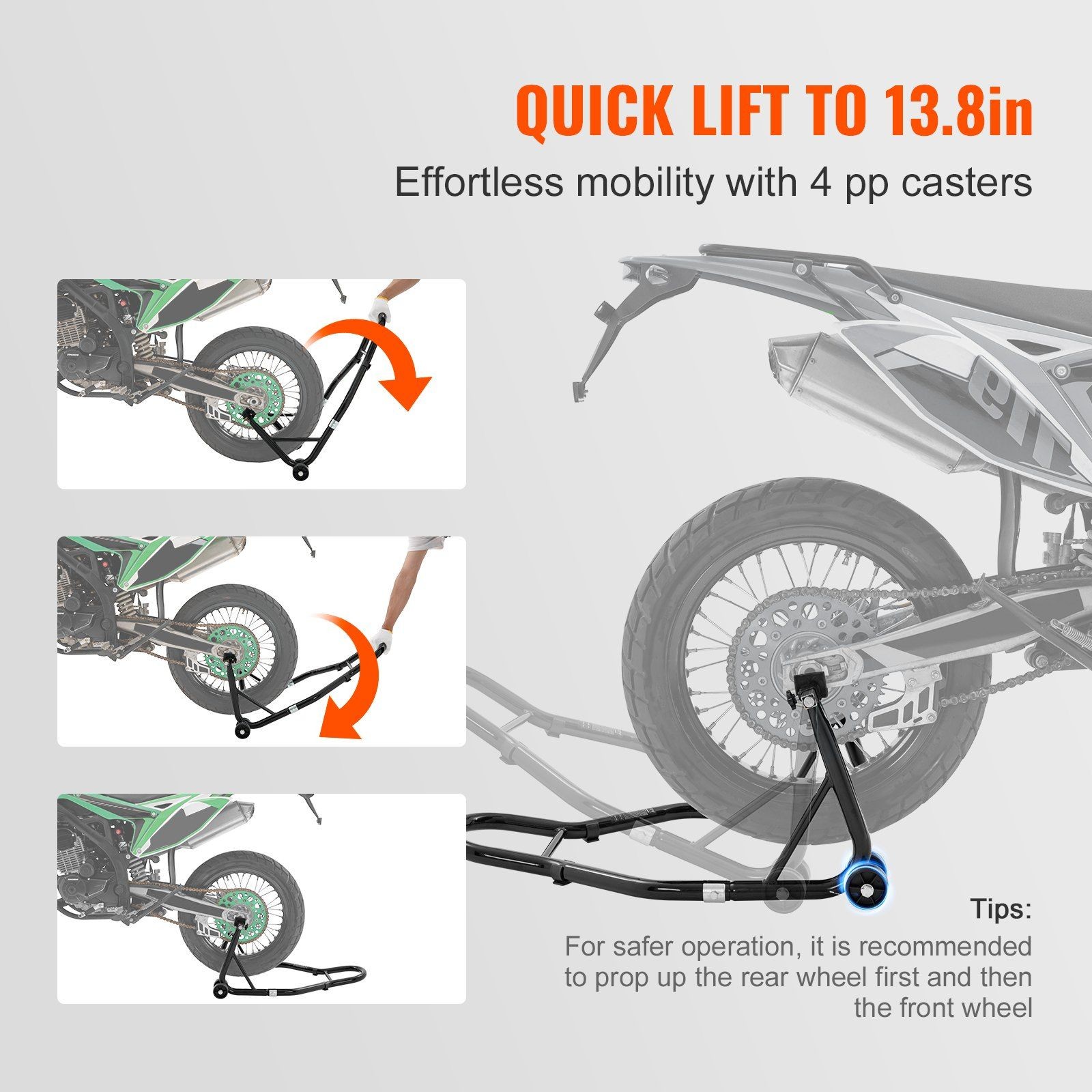Motorcycle Rear Jack Stand 850lb Capacity with Interchangeable Forks Black