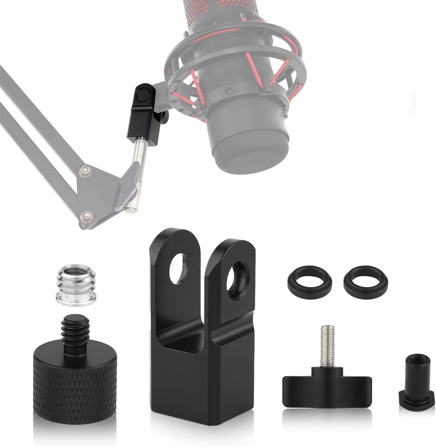 Microphone Mount Adapter for Hyperx Quadcast with 3/8" or 1/4" Screw M, black
