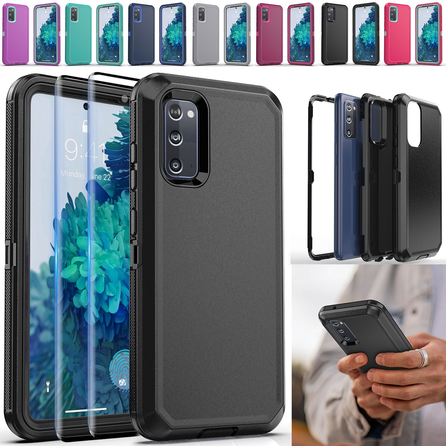 For Samsung Galaxy S20/FE/Plus/Ultra Heavy Duty Phone Case Cover /Tempered Glass