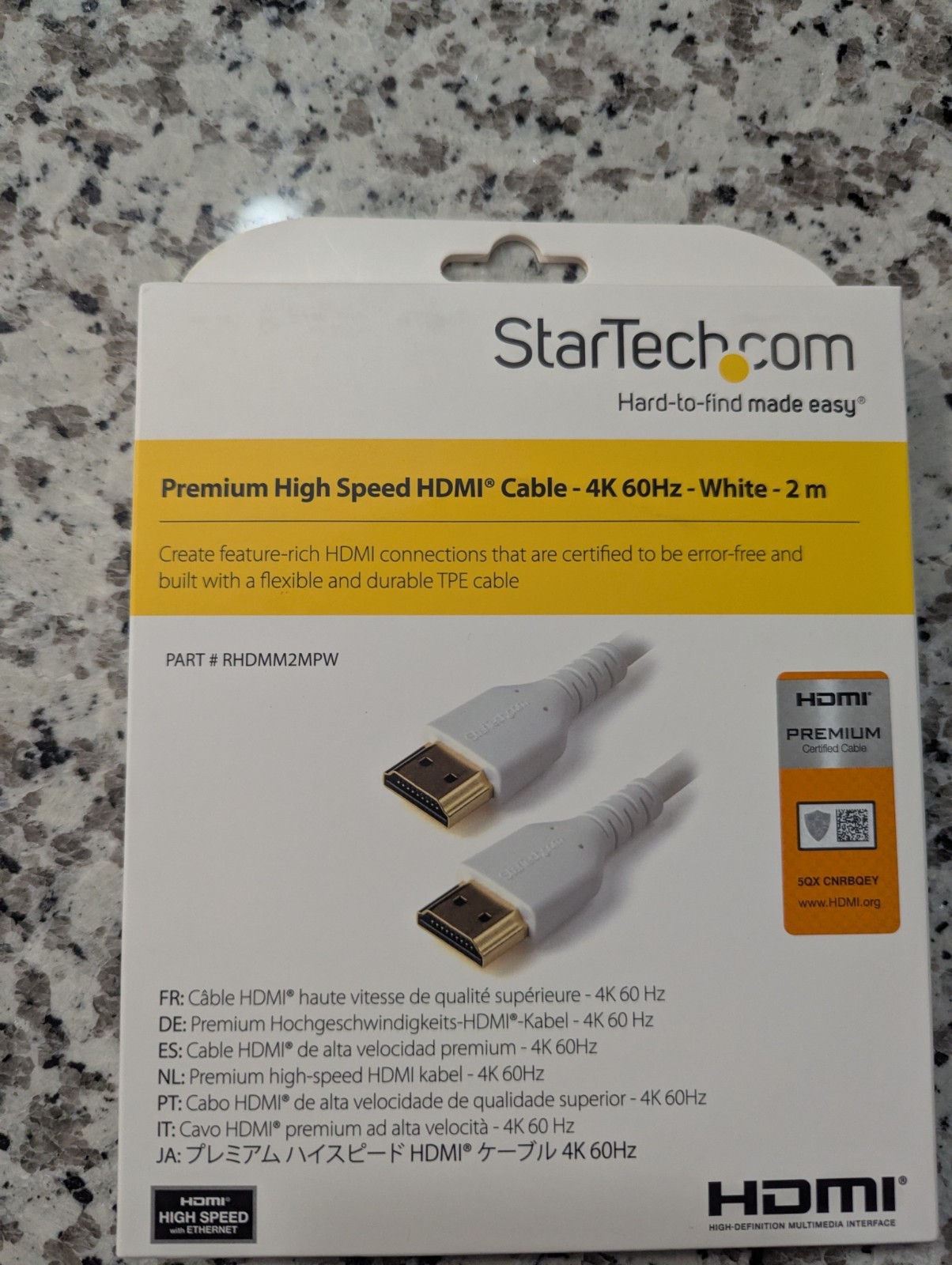 Startec White 2M HDMI Cable 4k 60hz