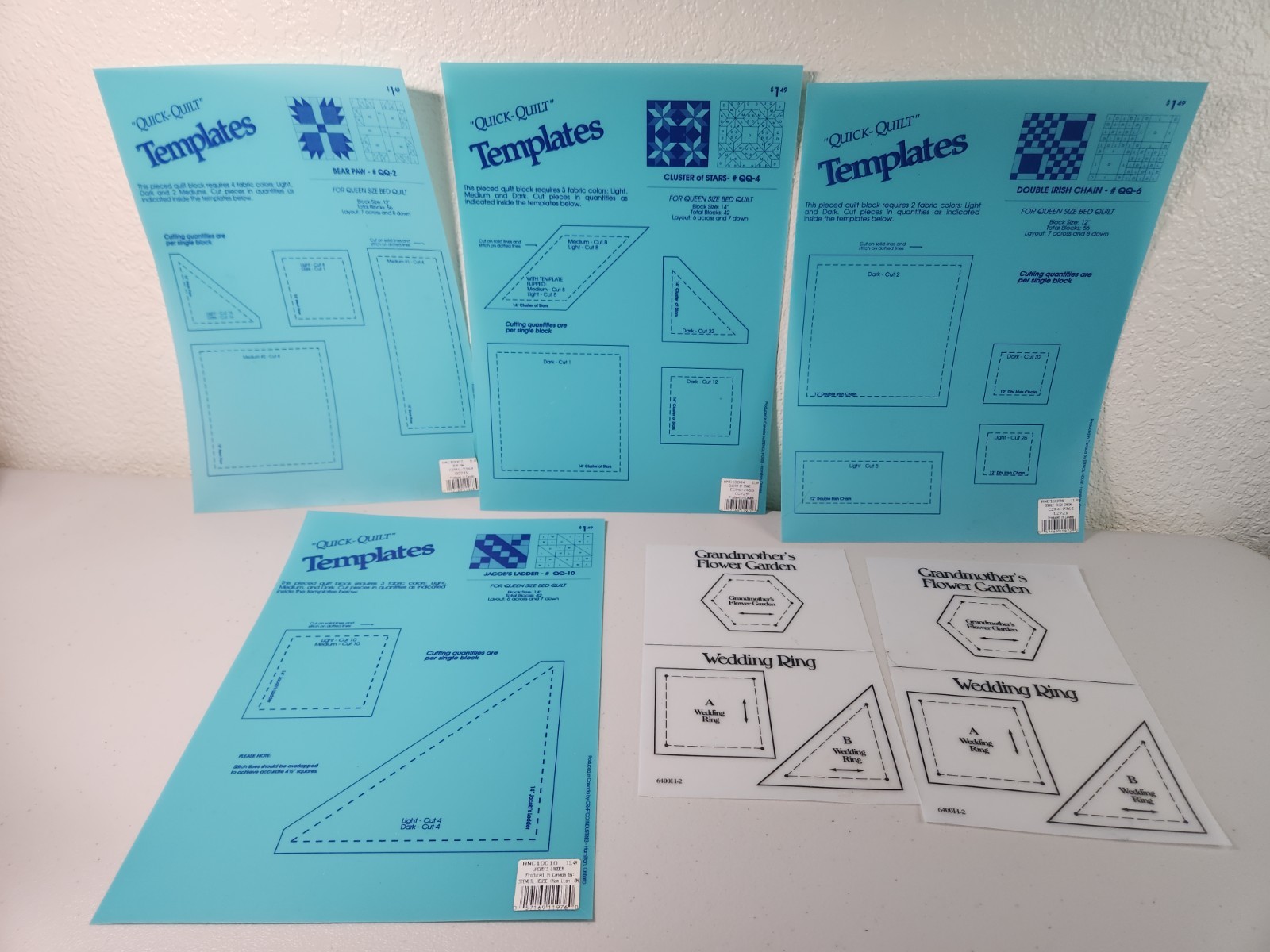 Lot of 5 Quick-Quilt Grandmother's Flower Garden Templates Designs