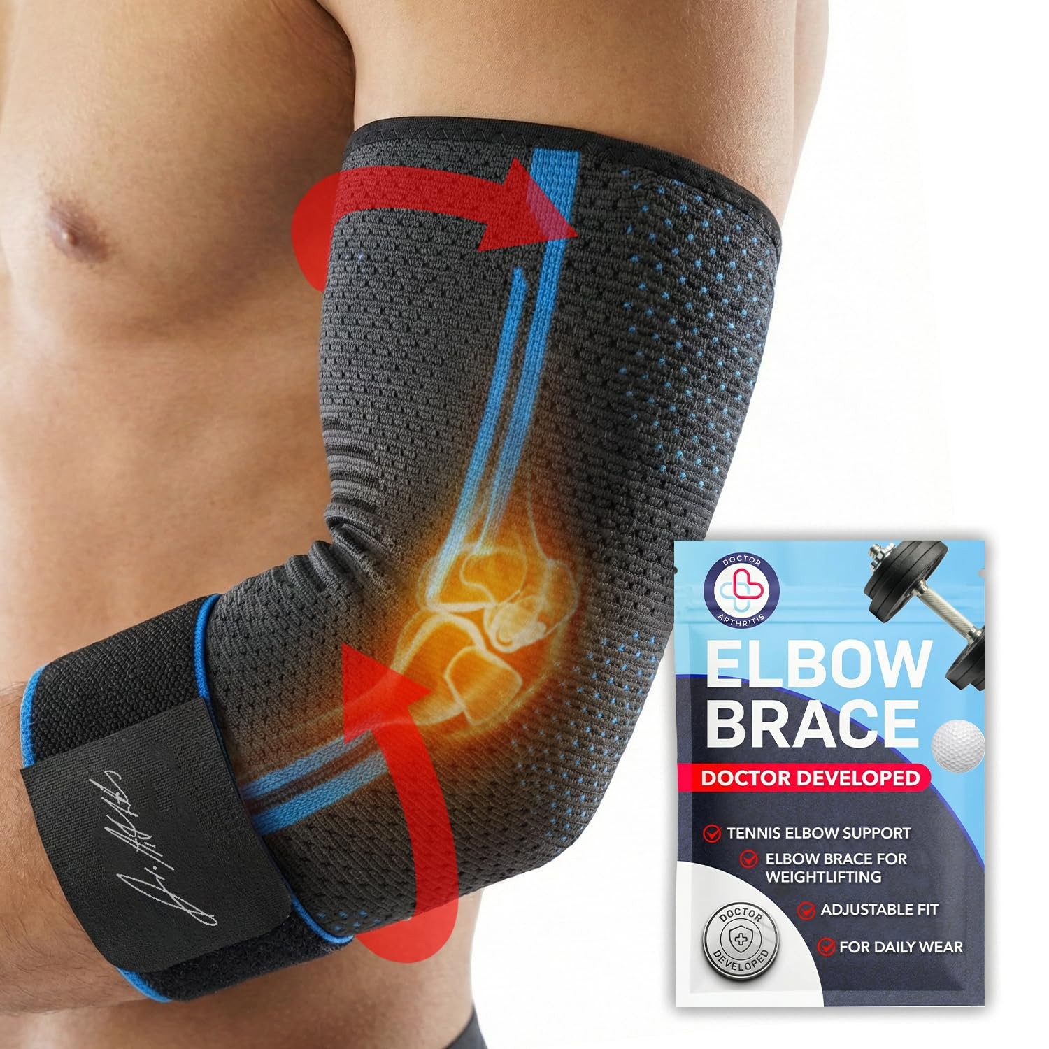 Doctor Developed Elbow Brace for Tendonitis and Tennis Elbow, Compression Sle...