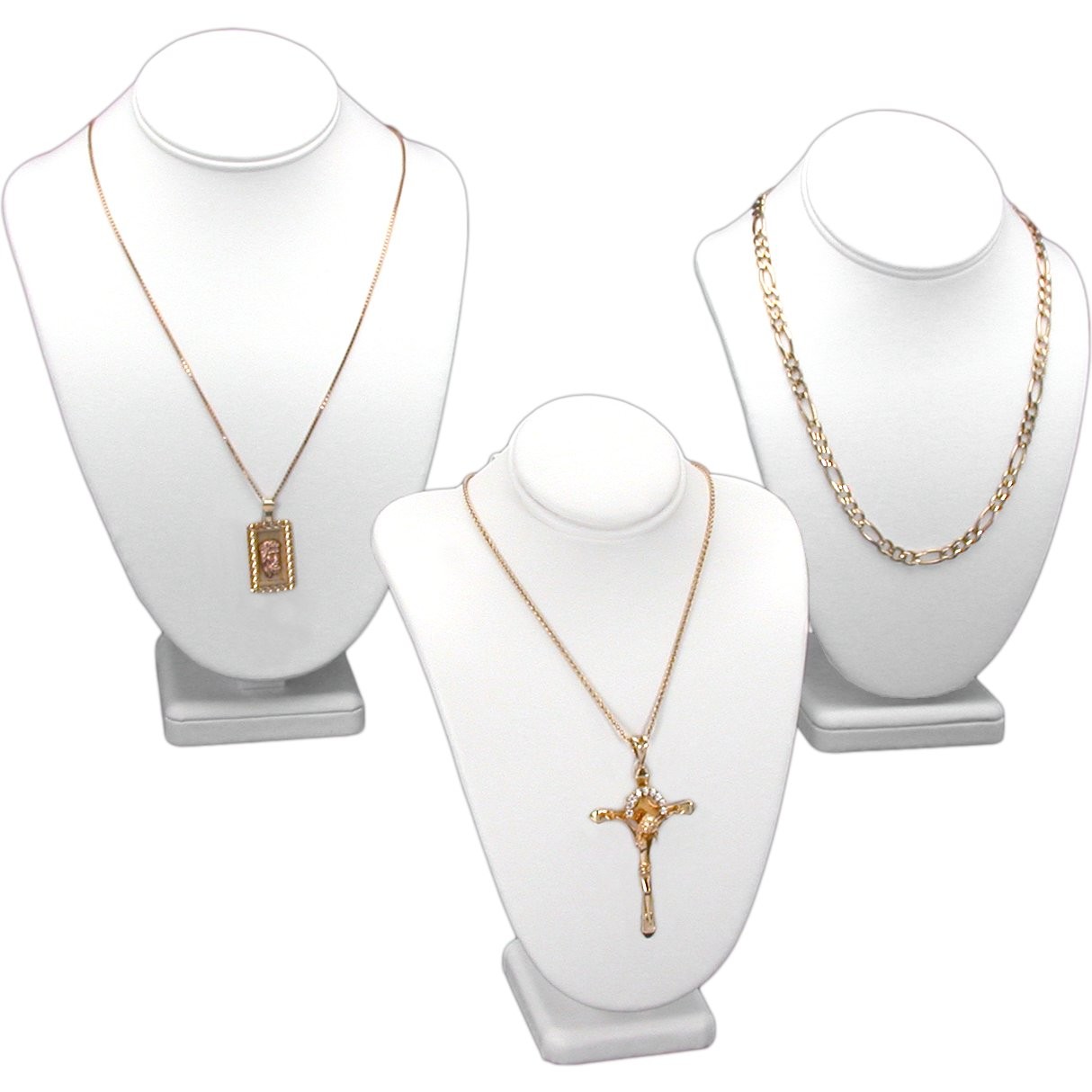3Pc White Necklace Chain Jewelry Display Bust 11"