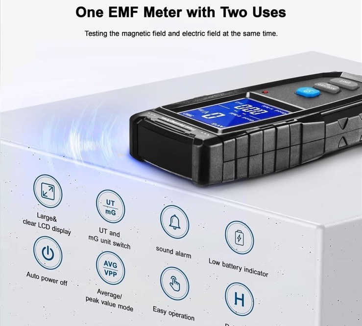 EMF Meter, Detects Electric and Magnetic Fields, Handheld Digital EMF Detector