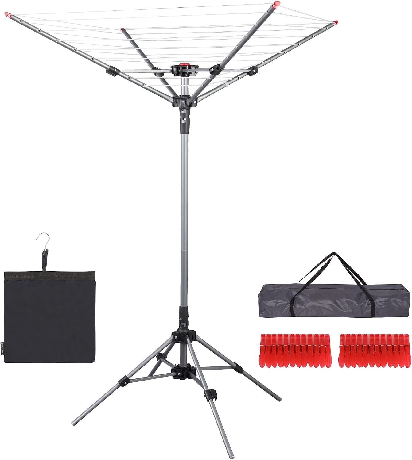 Portable 82ft rotary clothesline   adjustable height freestanding rack