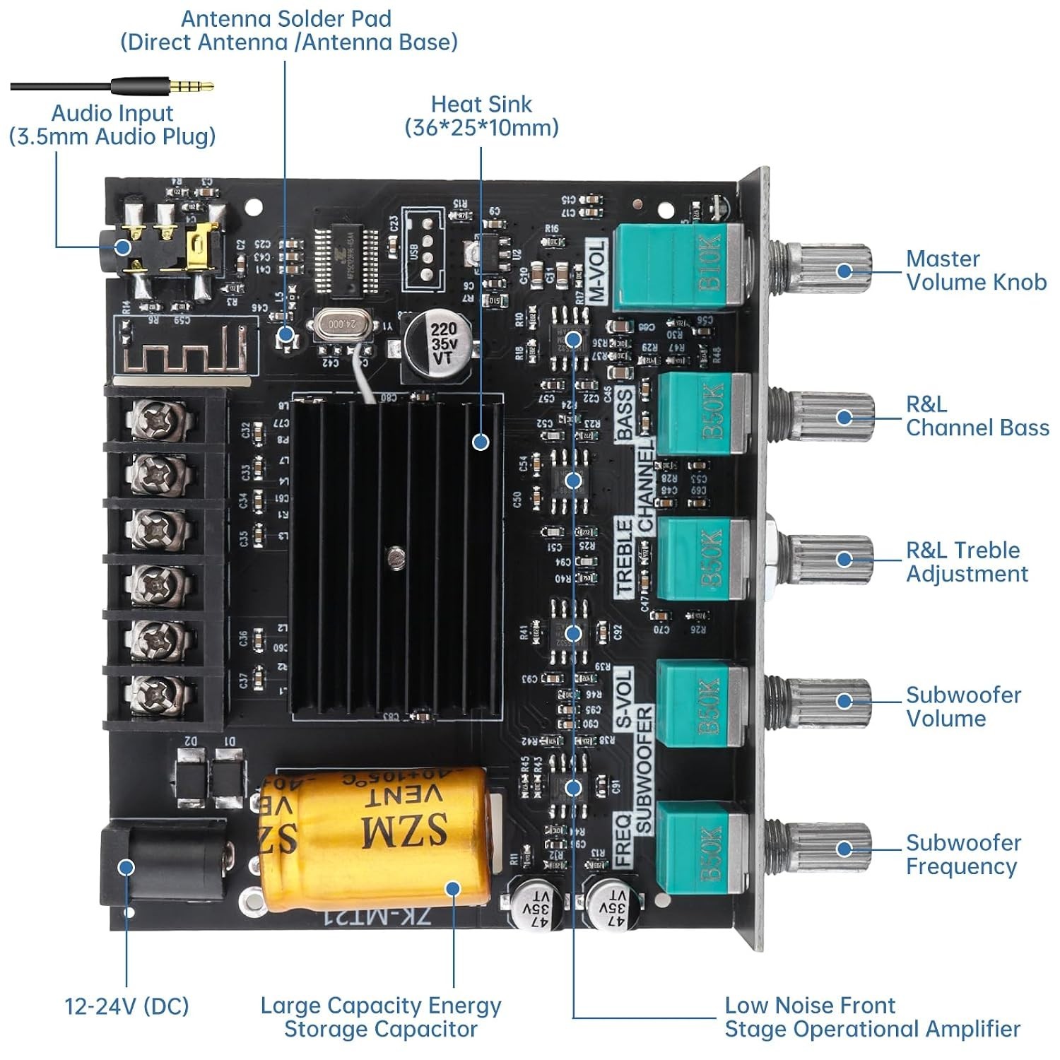 Powerful 200W Mini Bluetooth Amplifier Board with Bass & Treble Control