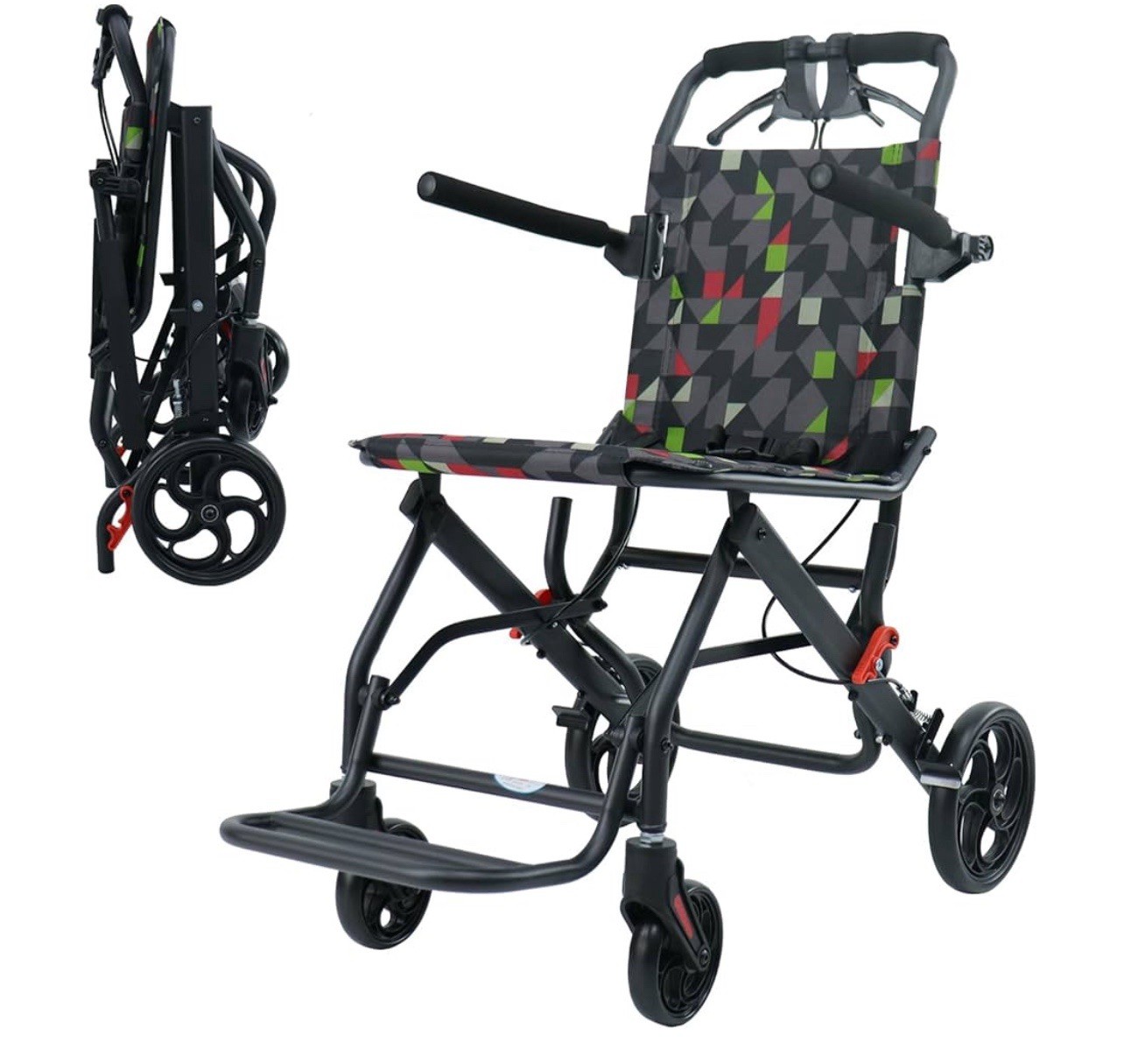 Transport Travel Wheelchair Lightweight Foldable 15.5lb Senior and Kids 220lbs