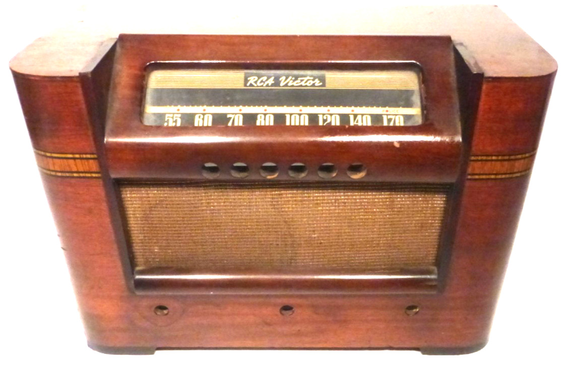 vintage RCA 16X4 TABLETOP RADIO:   MID-CENTURY MODERN SHELL w/ FRONT GLASS