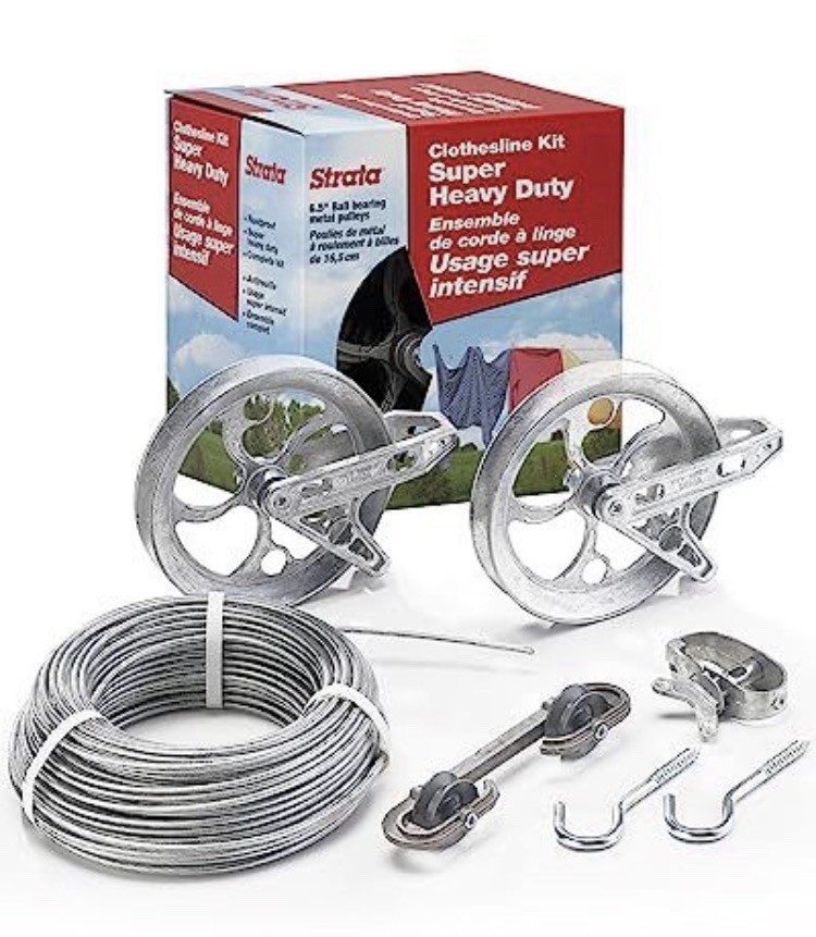 Clothesline Outdoor Super Heavy Duty Kit 150 Feet Galvanized Wire Silver PVC